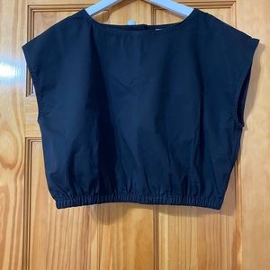 Everlane The Bubble Crop Top Womens Size Medium M Black Shirt Boat Neck